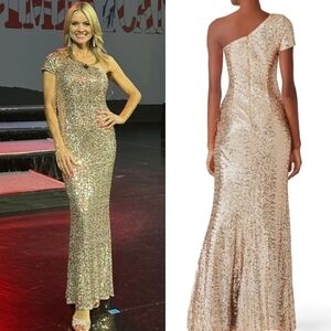 Badgley Mischka Blush Rose Gold Sequin Gown/Dress Size 10 Sparkly